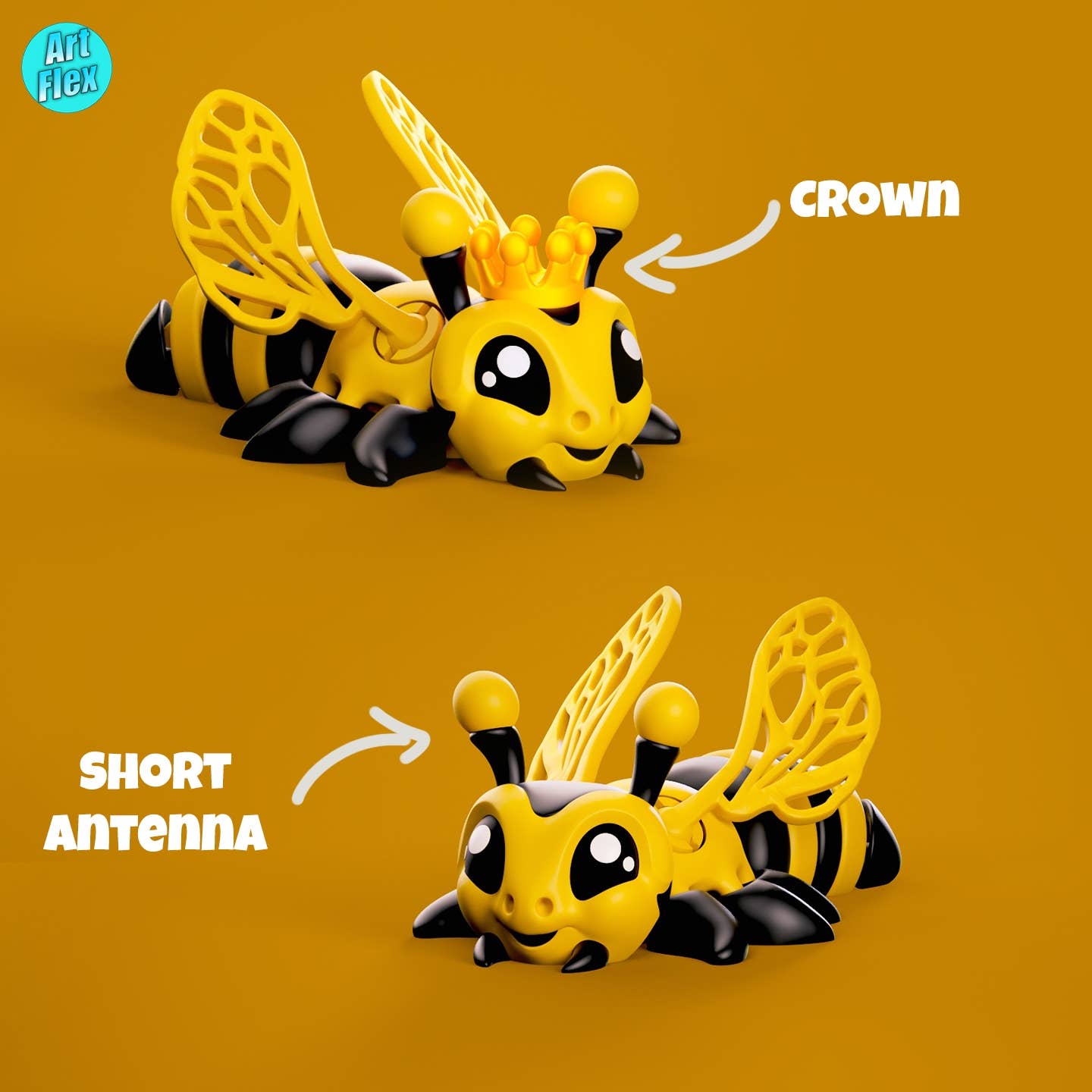 Bee and Queen Bee 3D Printed Articulated Fidget Toy: Worker Bee / Baby - 2.5" - Lulu Bella Boutique