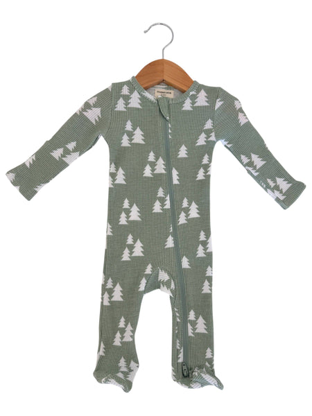 Organic Waffle 2-Way Zip Footie, Alpine Trees: Newborn