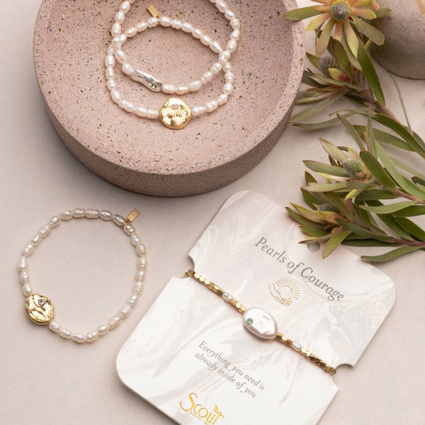 Pearl Affirmation Bracelet - Courage/Gold - Lulu Bella Boutique