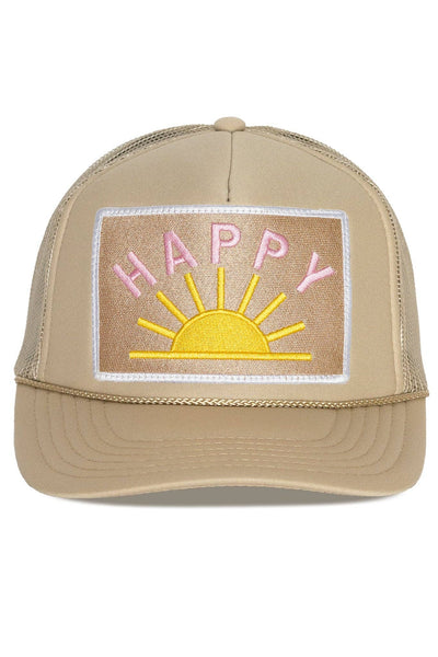 Happy Sun Trucker Hat in Tan: Tan - Lulu Bella Boutique
