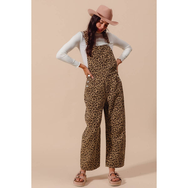 LEOPARD TWILL SLOUCHY BARREL OVERALLS