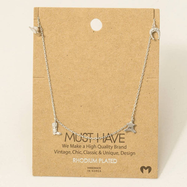 Gold Dipped Cowboy Theme Charms Chain Necklace: G - Lulu Bella Boutique