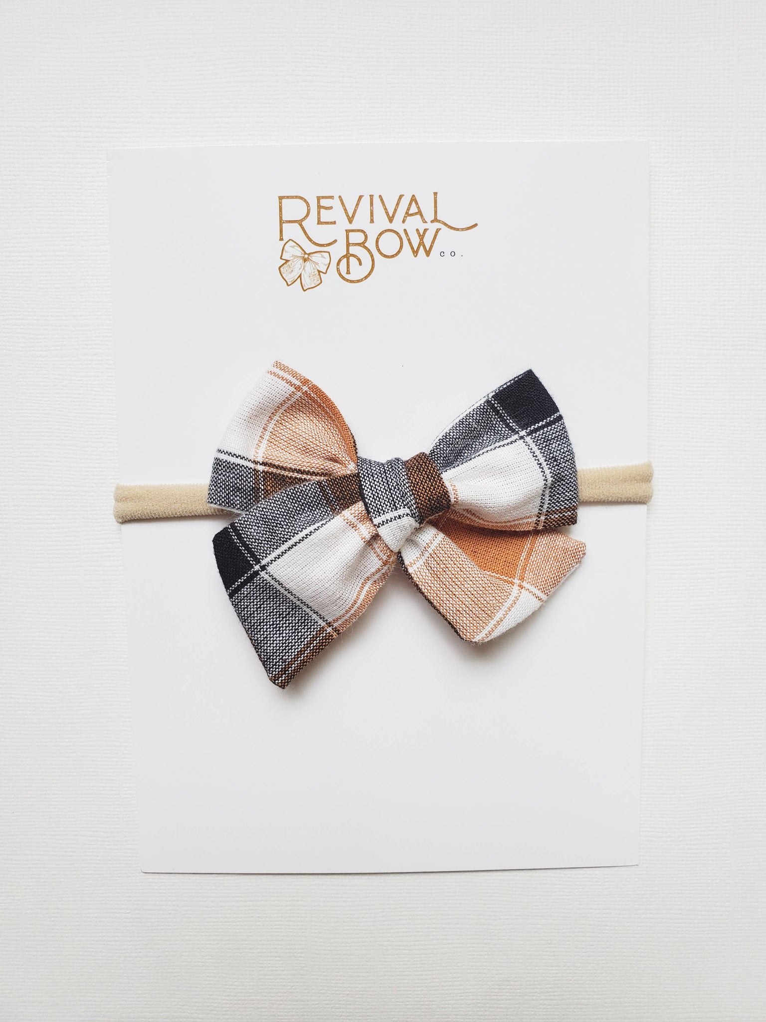 Small Fabric Bow on Headband • Autumn Plaid