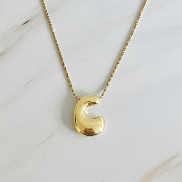 Balloon Letter Initial Necklace: Yellow Gold / S