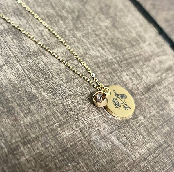 Gold Birth Flower Necklaces - Stainless Steel: February