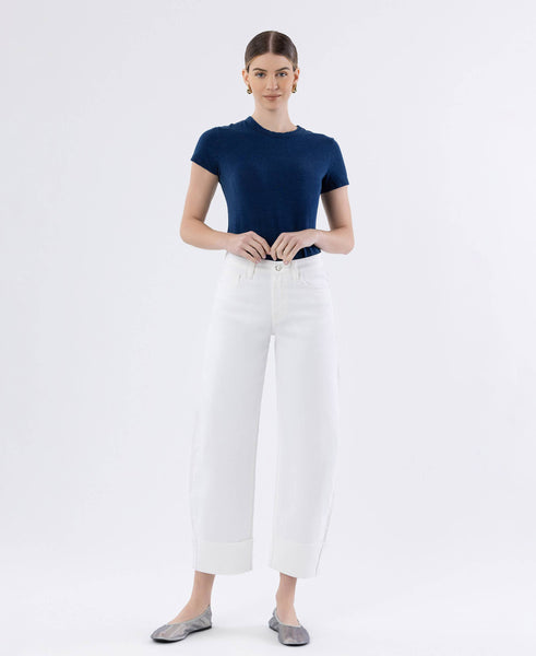 HIGH RISE CUFFED CROP BARREL JEANS F6098WH: OPTIC WHITE / 28 - Lulu Bella Boutique