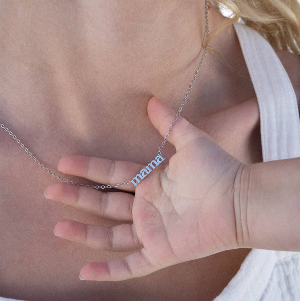 18K Gold PVD Stainless Steel Mama Charm Necklace: Stainless