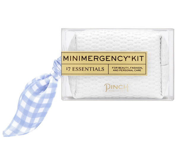 Gingham Scarf Minimergency Kit: White Basketweave Blue Gingham - Lulu Bella Boutique