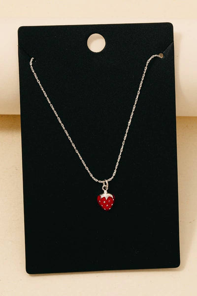 Gold Dipped Epoxy Strawberry Pendant Necklace: GOLD - Lulu Bella Boutique