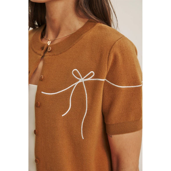 FRENCH MORNING BOW EMBROIDERED BUTTON-DOWN COTTON CARDIGAN: OFF WHITE / S - Lulu Bella Boutique