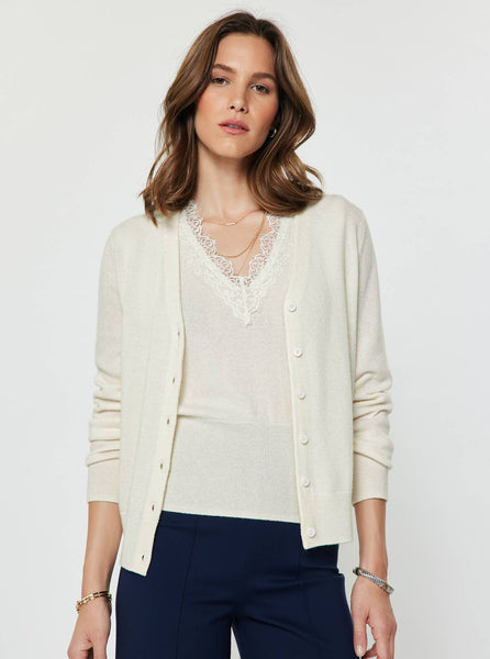 Wool Cashmere Knit Top & Cardigan Set: Ivory