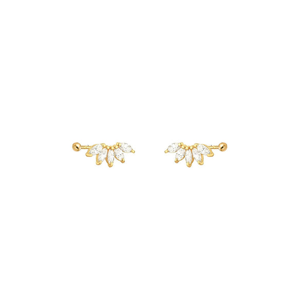 CZ Marquise Fan Screw Flat Back Earrings: Gold