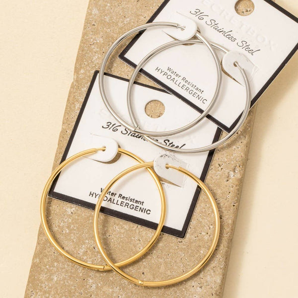 Secret Box Stainless Steel Large Thin Hinge Hoop Earrings: GD