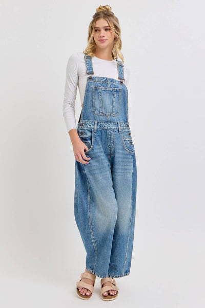 Mid Waisted Barrel Overall [WV89597BR-M1]: S - Lulu Bella Boutique