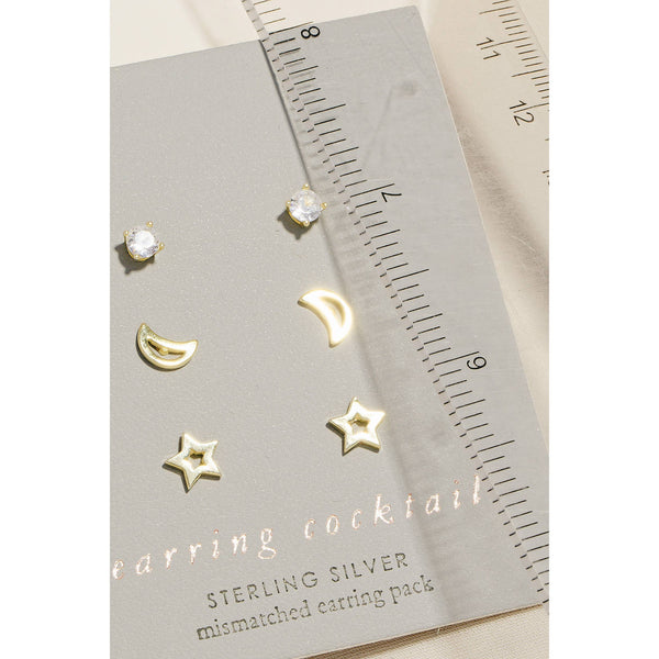 Star Moon Stud Earring Set: GZ - Lulu Bella Boutique