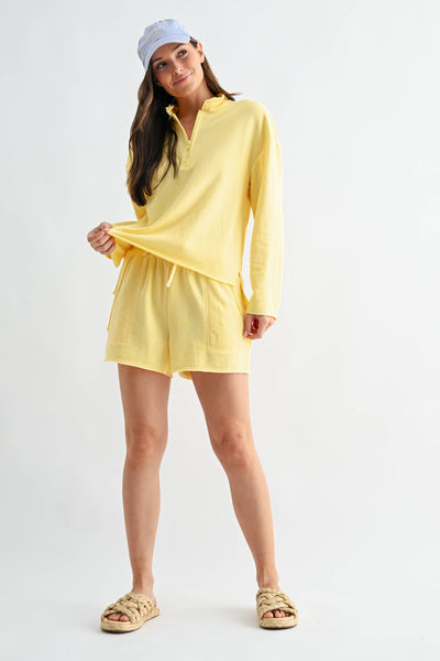 Offset Raw Edge Half-Zip Set: YELLOW GLOW / S:M:L (2:2:2) - Lulu Bella Boutique