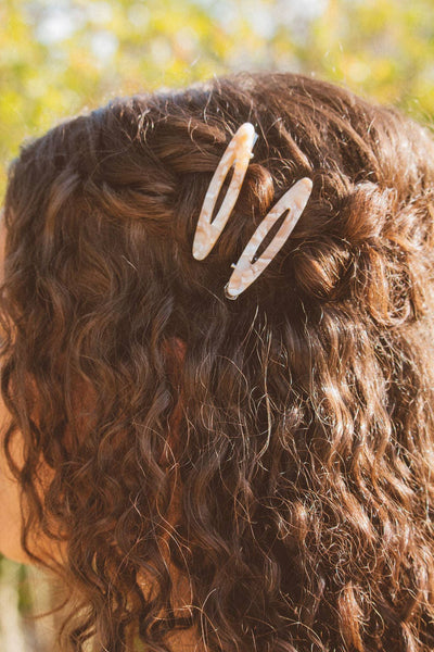 Oval Alligator Clips 2-pack: Beige Marble