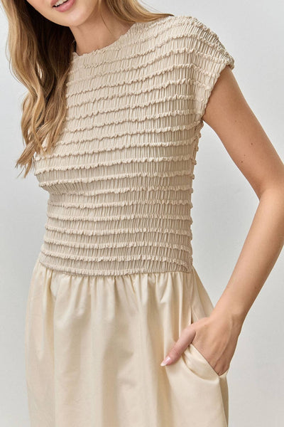 SHIRRED TOP MAXI DRESS: NATURAL