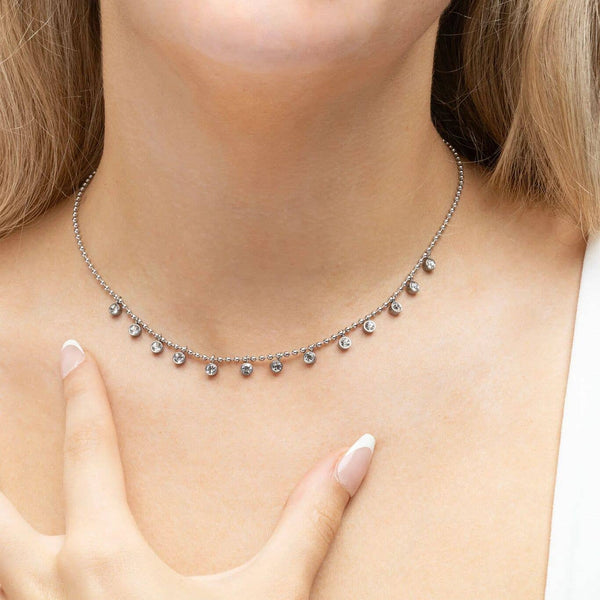 18K Gold PVD Stainless Steal Round Stone Dangle Necklace: Gold