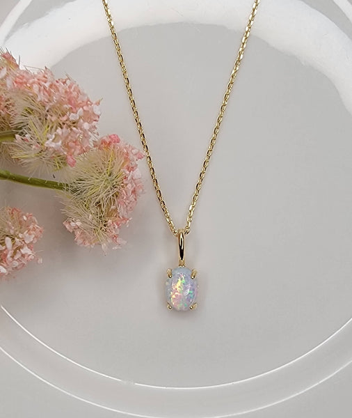 OVAL SHAPE OPAL NECKLACE.: White - Lulu Bella Boutique