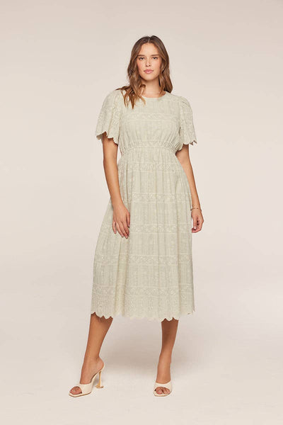 Embroidered Sage Dress: Light Dress / S - Lulu Bella Boutique