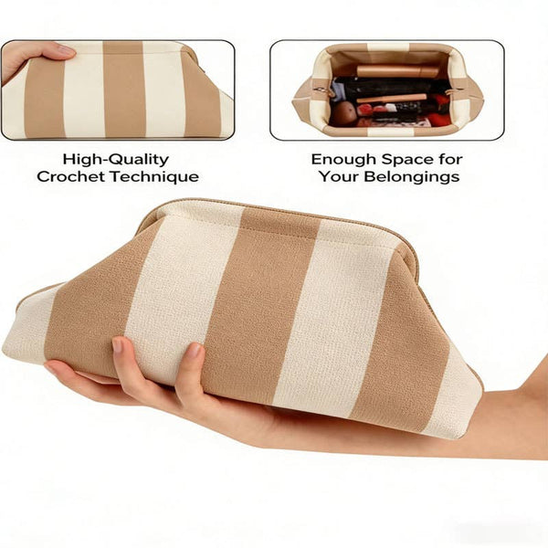 Stripe Knit Cosmetic Bag Geo Pattern Storage Clutch: SBlack / M - Lulu Bella Boutique