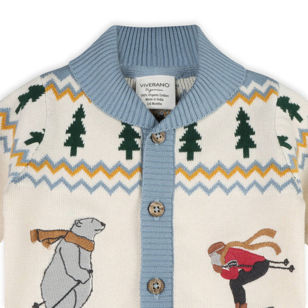 Ski Shawl Collar Baby Knit Cardigan (Organic Cotton): Natural