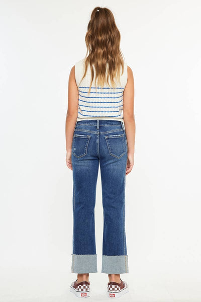 YOUTH MID RISE CROP STRAIGHT-YC7478D: DARK / 6 - Lulu Bella Boutique