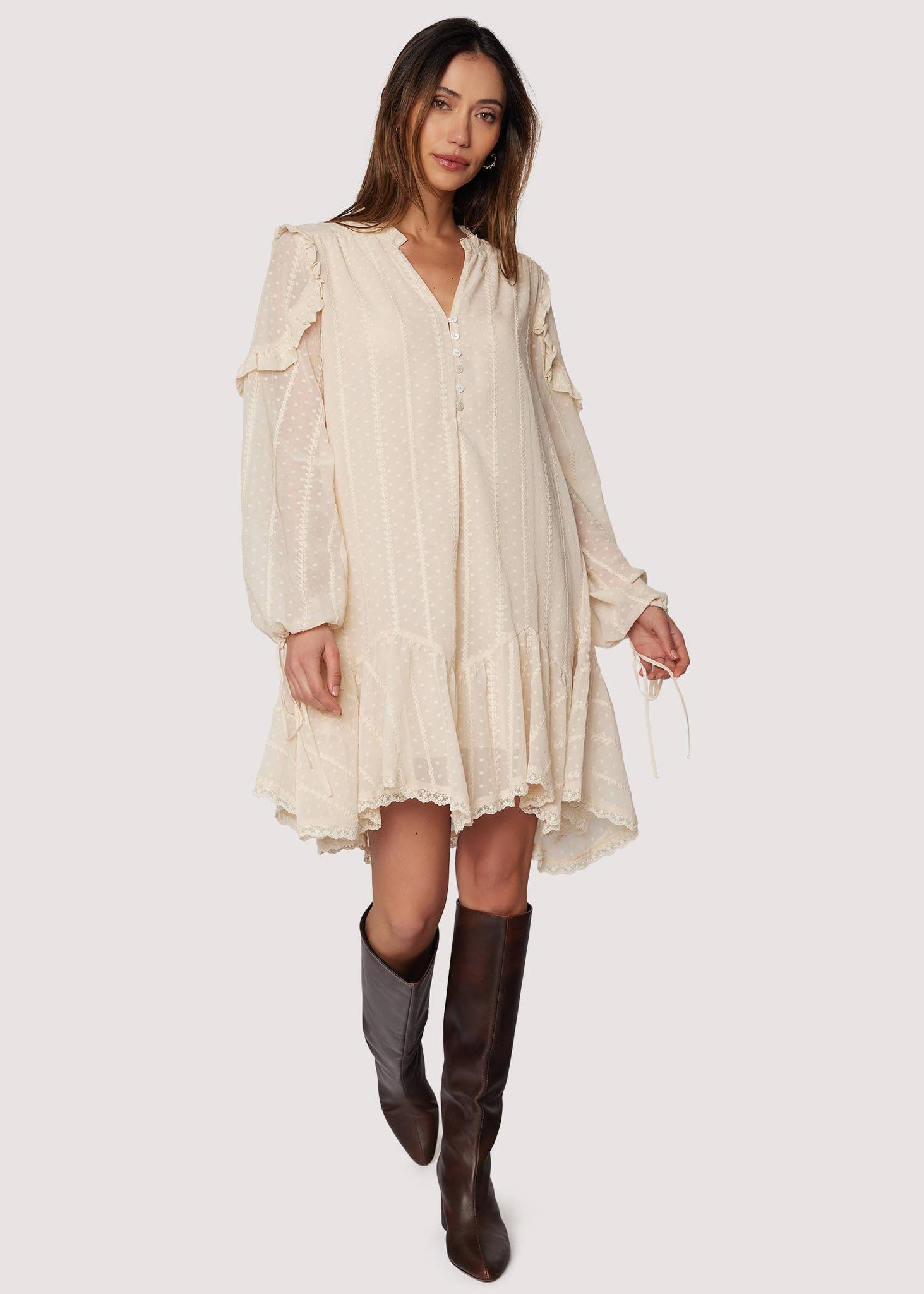 Poetry in Bloom Mini Dress - Fall Dot Chiffon Cream / M Poetry in Bloom Mini Dress - Fall Dot Chiffon Cream / M