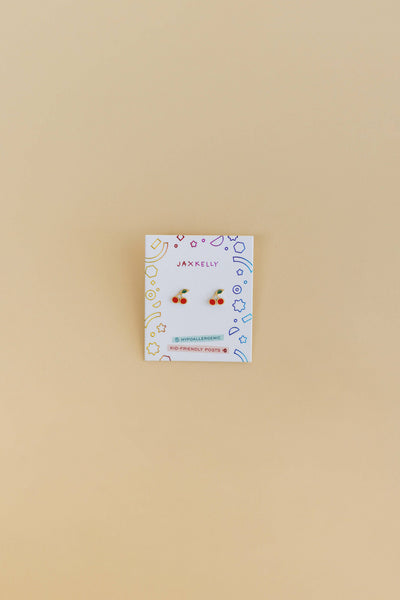 Cherry Enamel Flat Back Kids Earrings