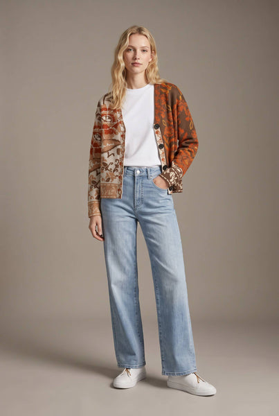 Mixed Floral Jacquard Cardigan: RUST