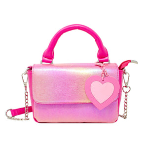 Shiny Baguette Heart Handbag: Hot Pink