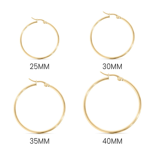 18K Gold PVD Stainless Steel Round Tube Hoop Earrings: Gold / 40mm