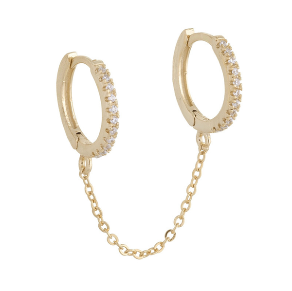 E128 double hoop chain earring, link earring, dangle earring: Silver-single