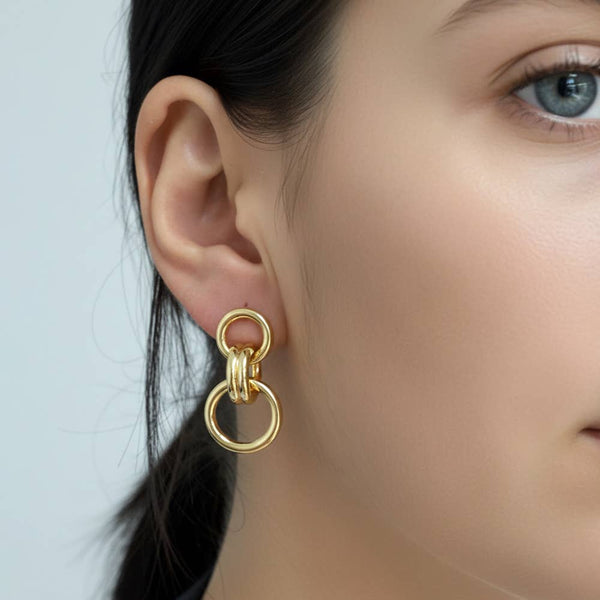 14K Gold Dipped Double Link Drop Earrings: Silver,White - Lulu Bella Boutique