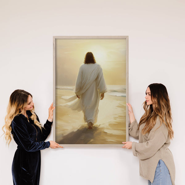 Jesus Golden Sunset - Jesus Canvas Wall Art - Wood Framed: 24x36" Extra Large Canvas Art with Thick Wood Frame - Lulu Bella Boutique