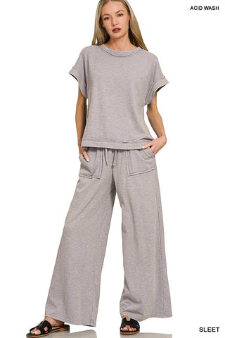 Washed Slub Short Sleeve Tee & Long Pants - Lulu Bella Boutique