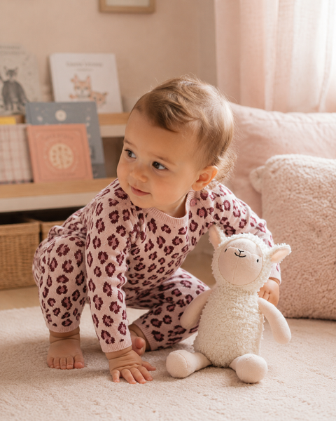 Leopard Jacquard Knit Baby Jumpsuit (Organic Cotton): Pink