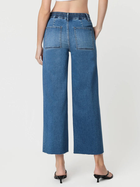 HIGH RISE SUPER SOFT FABRIC DRAWSTRING BAGGY WIDE JEANS