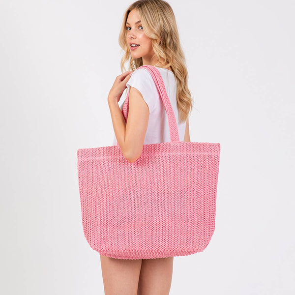 Solid Crochet Straw Tote Bag / Beach Bag
: Beige - Lulu Bella Boutique