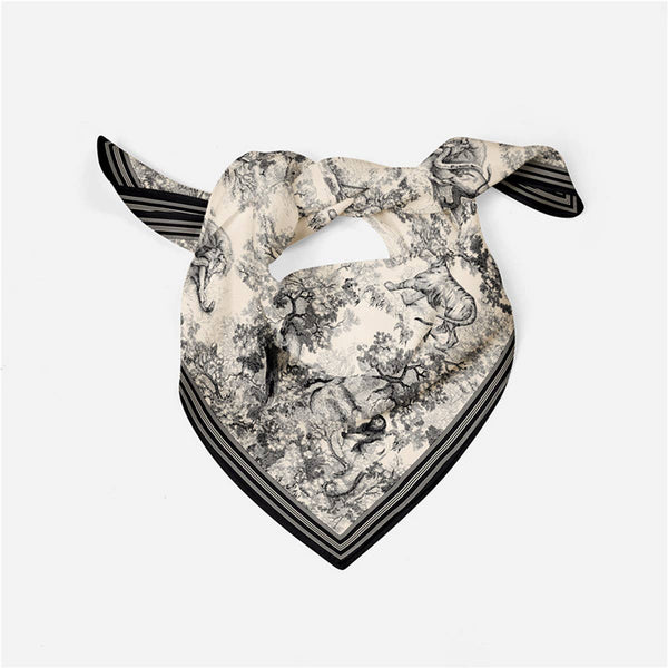 NEW PRINTED DECORATIVE SQUARE SCARF_CWASC0650: Black / (OS) 2 - Lulu Bella Boutique