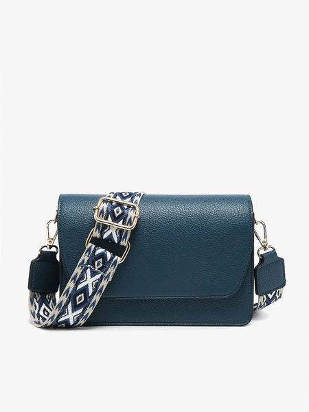M2278 Noah Flapover Crossbody w/ Guitar Strap: Black - Lulu Bella Boutique