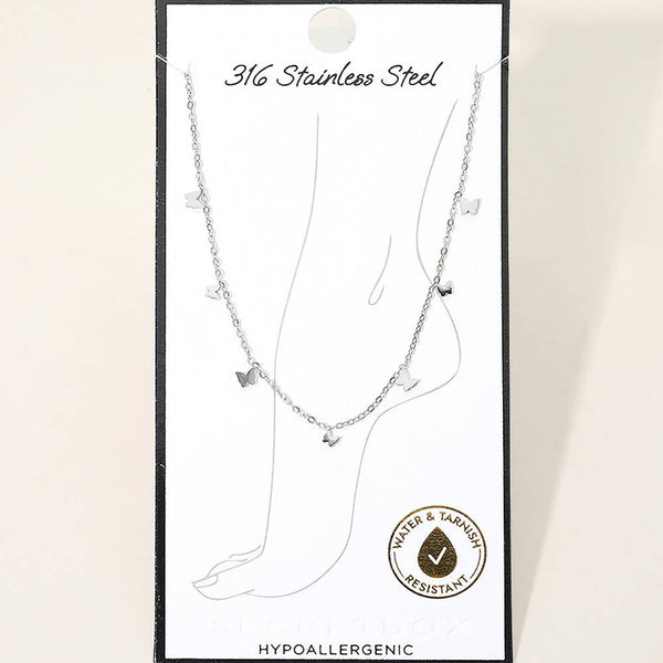 SECRET BOX_Stainless Steel Butterfly Charm Station Chain Anklet: Gold - Lulu Bella Boutique