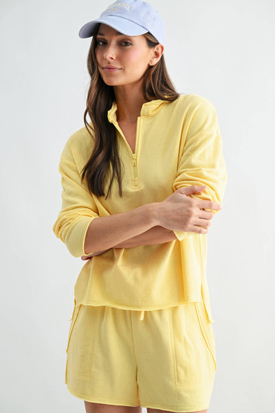 Offset Raw Edge Half-Zip Set: YELLOW GLOW / S:M:L (2:2:2) - Lulu Bella Boutique
