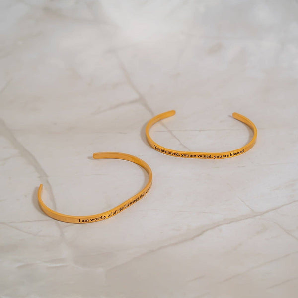 18K Gold PVD You are Loved Engraved Bangle Bracelet: Gold