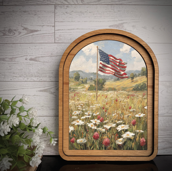Arch Frame Art Flag Flowers Americana | Wood & Canvas: Small - Lulu Bella Boutique