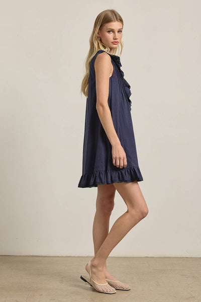 Ruffle Trim Pintuck Dress with Slip Lining - RD1276: NAVY / S-M-L (3-2-1) - Lulu Bella Boutique