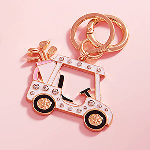 Stone Pointed Enamel Golf Cart Keychain: White - Lulu Bella Boutique