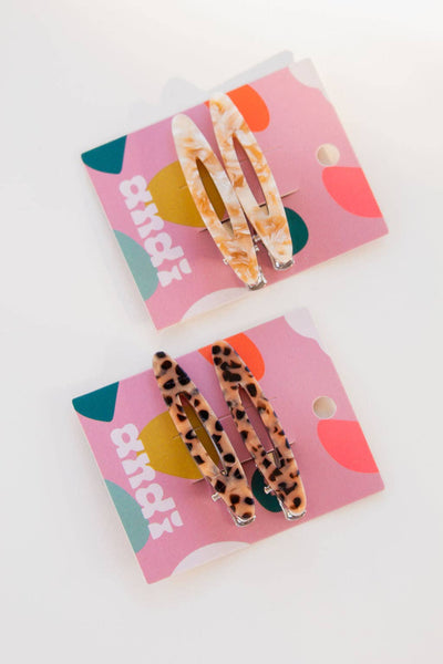 Oval Alligator Clips 2-pack: Beige Marble