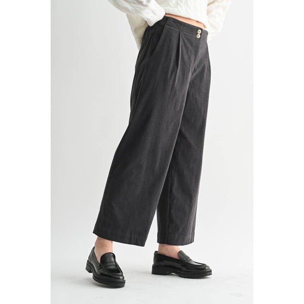 CORDUROY WIDE LEG PANTS: Charcoal - Lulu Bella Boutique